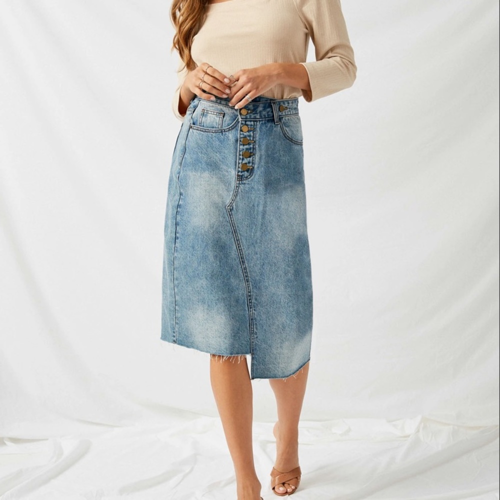 Hayden LosAngeles Asymmetrical Button Denim Skirt boutique
